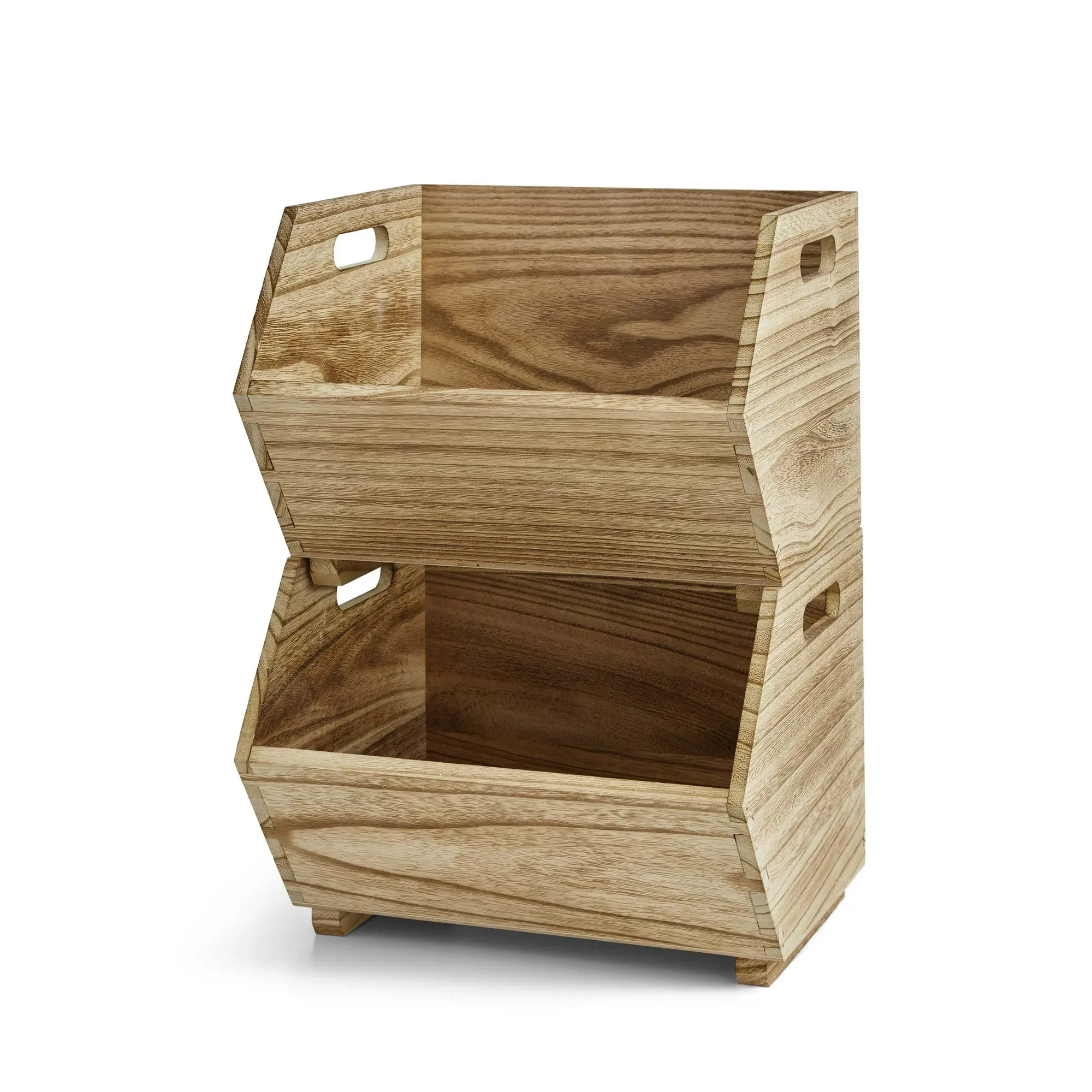 Better Homes & Gardens 2-Piece Natural Wood Stackable Storage Bins with Handles, Open Home Organizer for Pantry, Office