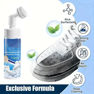 200ML Foam Cleaner for Sneakers, Built-In Brush Head, Quick Stain Removal, No Water Needed, Suitable for Sports Shoes & Mesh Shoes Care, Footwear Cleaner