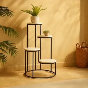 White Marble 4 Tier Indoor Plantstand with Black Base