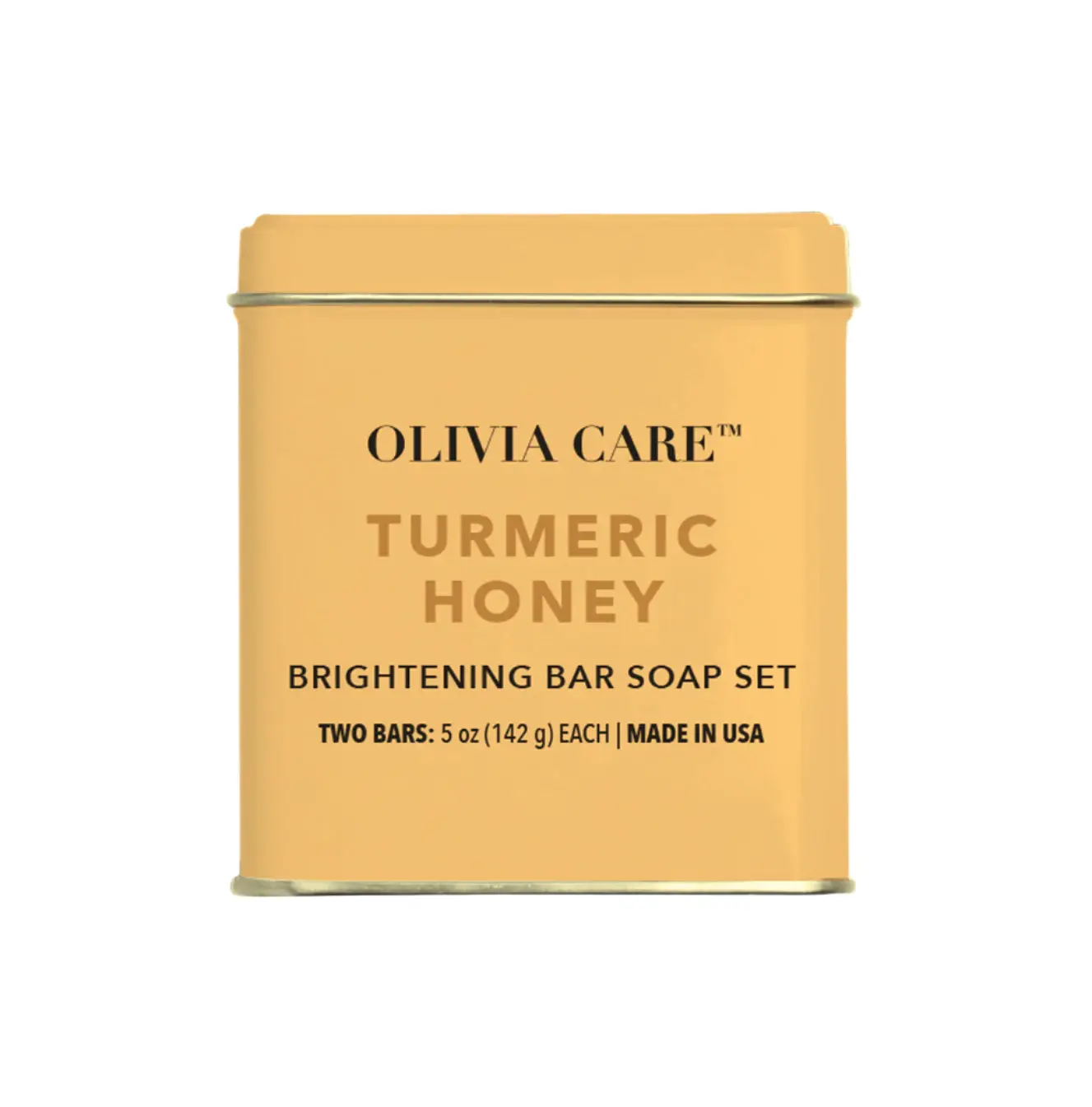 Olivia Care Turmeric Honey Brightening Bar Soap Tin Set - 2 Bars 5 oz Each - Eco-Friendly Reusable Tin - Natural Antioxidants for Radiant Skin - Made in USA Blend Body Wash