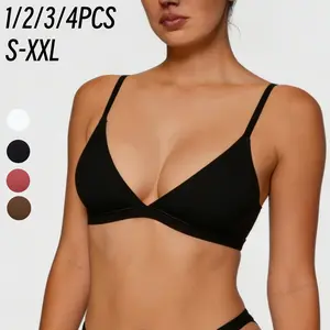 1/2/3/4PCS Womens Comfortable Triangle Bras No Underwire Sexy Plunge Unlined Bralette Pull On Bra Seamless Everyday Tshirt Bras