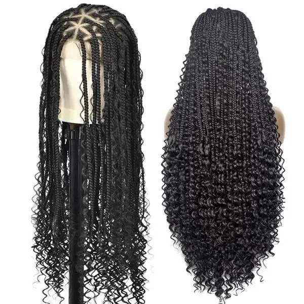 SuperNova 36" Triangle Full Lace Water Wavy Synthetic Box Braided Wig with Curled Ends #SummerVibes
