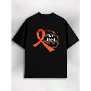 Men's patterned T-shirts, designed to raise awareness about leukemia, feature a stylish black design.These regular-fit T-shirts offer everyday comfort and a casual style, made from breathable fabric, with a round neck and short sleeves