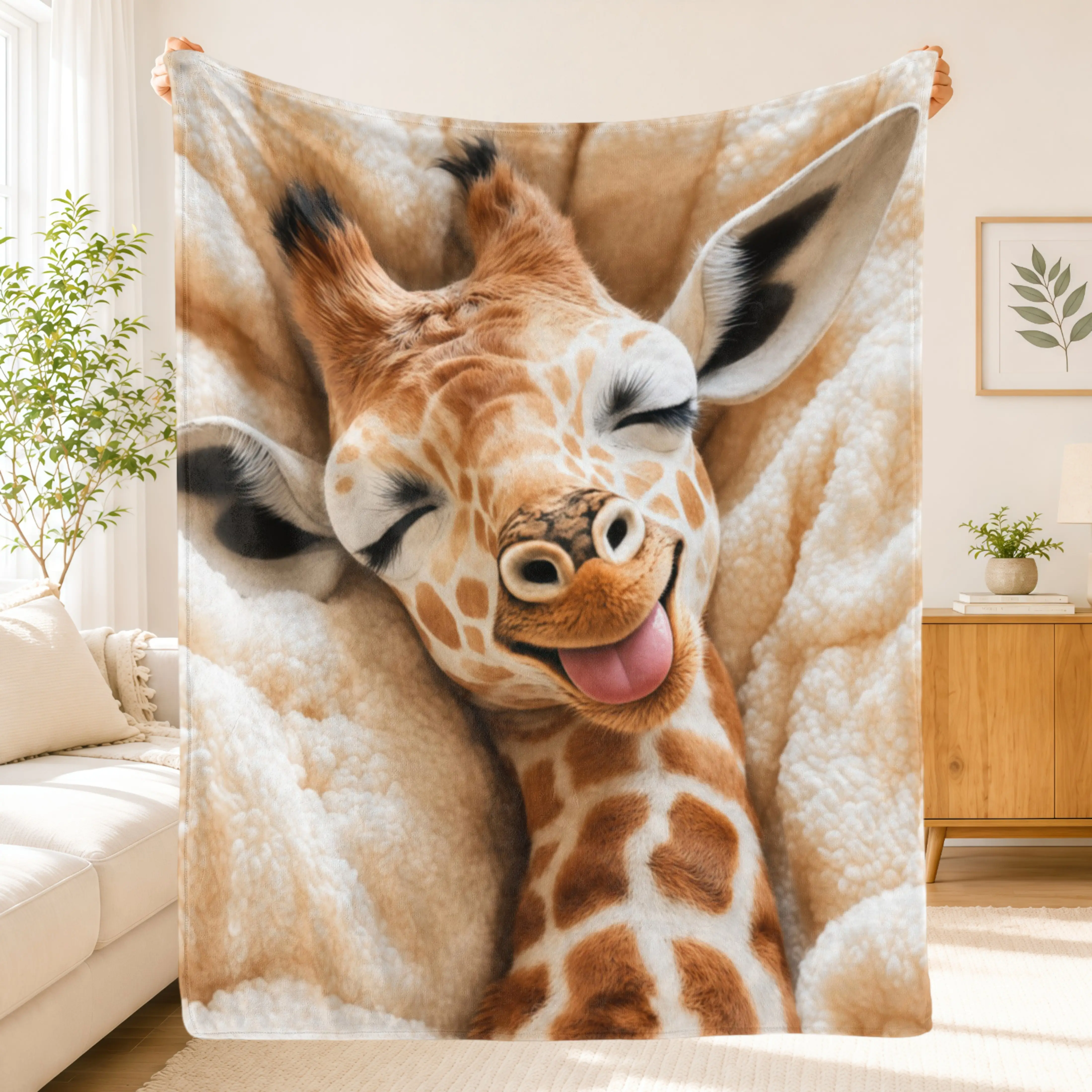 2D Flat Cute Giraffe Blanket,Funny Giraffe Safari Animal Soft Flannel Throw Blanket,Cozy Lightweight Giraffe Print Blanket for Bed Couch Sofa Chair Office Travel Camping,Zoo Animal Bedroom Decor,Birthday Christmas Gift for Girls Kids Teens