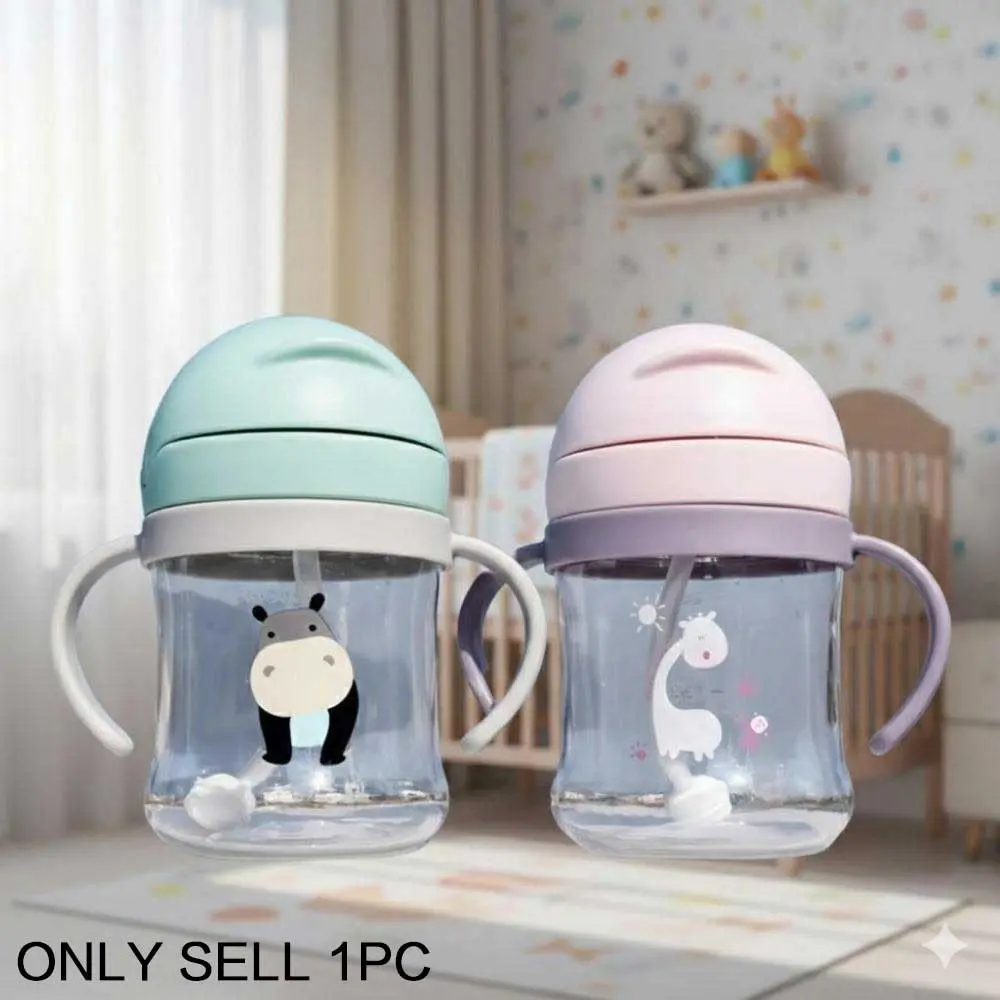 Children's Leak-Proof Silicone Straw Training Cup, 300ml Animal Design with Shoulder Strap, Portable Sippy Bottle for Toddlers Kids Outdoor Activities School, Spill-Proof Water Bottle, Baby Bottle
