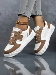 Couple Low Top Casual Walking Shoes, Sneaker, Trainer, PU Leather Eva Sole, Patchwork Design, All Seasons, Perfect for Daily Commute & Campus Sports, Footwear