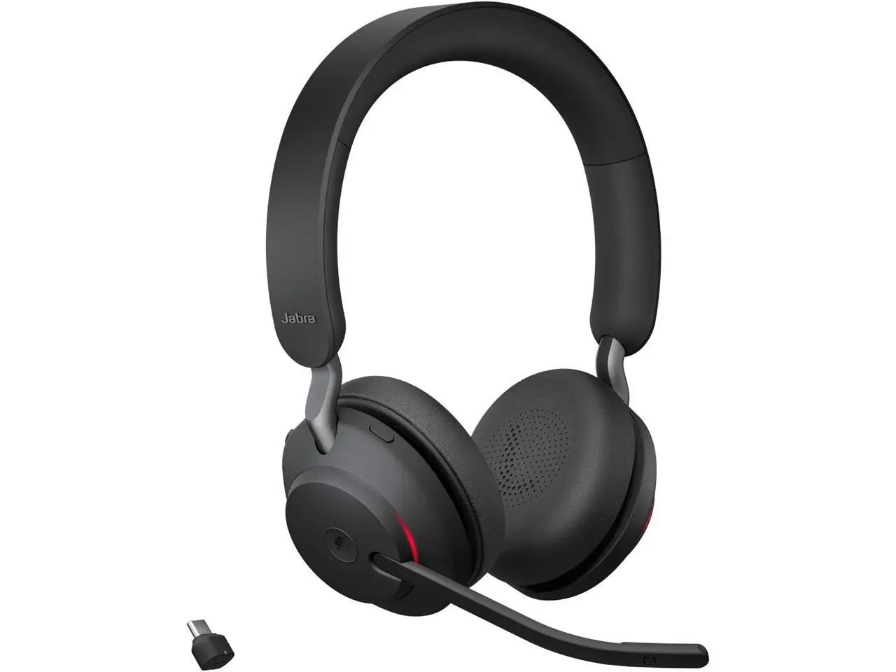 Jabra Evolve2 65 Bluetooth Wireless Headset with Mic for Calls and Music, Dual-Ear Headphones with USB-C Adapter, Up to 37 Hours Battery, Noise-Cancelling, Works with Microsoft Teams, Black (189)