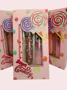Kevin and Coco Cosmetics Sour Candy Lipstick Lip Liner and Gloss High Pigmentation Easy to Blend Moisturizers Trio of Lip Essentials Hydrating Makeup Set - Moisture perfect cosmetic gift, Lip Care, Moisturizing