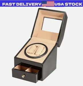 Dual Watch Winder Store 4 Watch Automatic Quiet Rotation Top Display Box BLACK