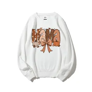 Fall Mama Graphic Sweatshirt Coquette Bow Leopard Pumpkin Ghost Patchwork Autumn Pullover Pumpkin Patch Outfit Thanksgiving Halloween Mom Gift Top