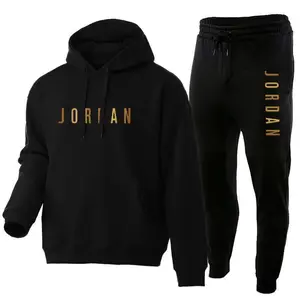 Autumn and winter fashionable men's and women's casual sportswear hooded sweatshirt set, paired with velvet fashionable printed jacket hooded sweatshirt/men's suitRAIMENTRY