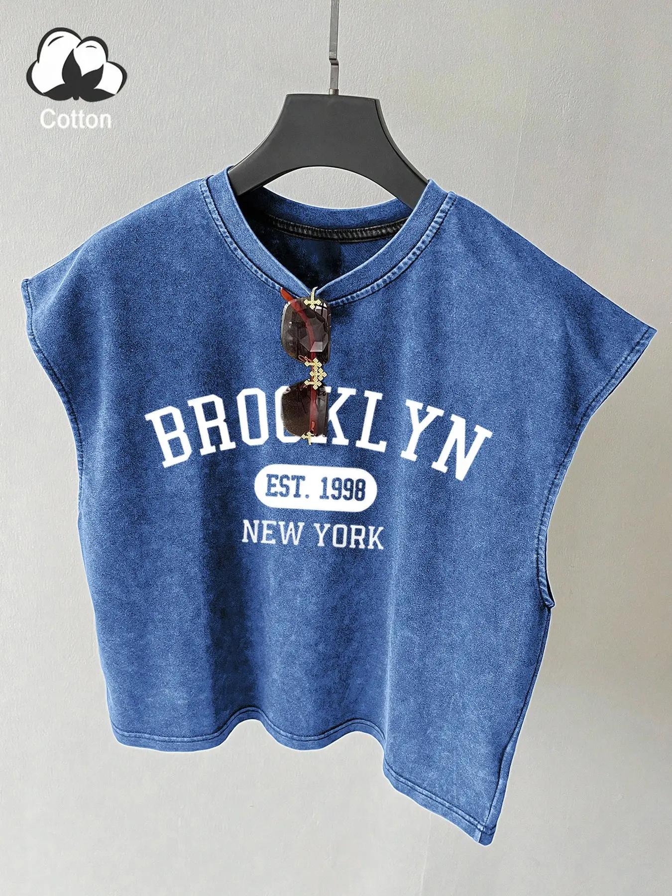 Men's Brooklyn New York Retro City Letter Sleeveless Vest, High-Quality Washed Cotton, Loose Fit, 1998 Vintage Print, Streetwear Summer Top