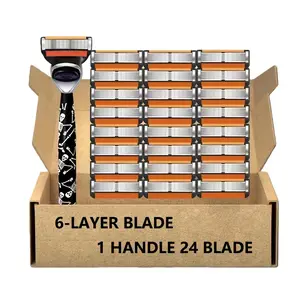 Men's Razor Blade Replacement Set, Includes 24 Stainless Blades and 1 Handle, Sharp Handheld Razor Blades, Daily Men's Grooming Products
