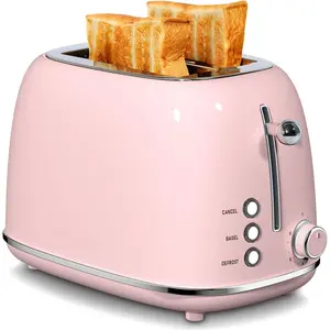 2 Slice Toaster Retro Stainless Steel with Bagel, Cancel, and Defrost Functions, 6 Bread Shade Settings, Extra Wide Slots and Removable Crumb Tray,