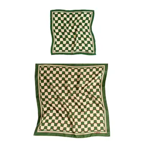 "Checkerboard" Silk Pocket Square & Silk Bandana Scarf Set - Green
