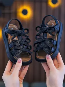 Sandals 2026 Summer New Fashion Princess Slippers, Velcro Design, Solid Color, Soft Sole, Outdoor Flat Beach Sandals for Kids