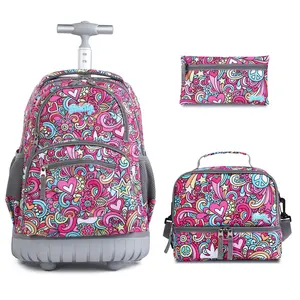 Hot selling styles seastig Rolling Backpack 16 inch Wheeled Backpack with Lunch Bag & Pencil Case Roller Backpack Set Carry-on Bag School Travel