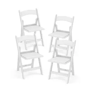 COSTWAY - 4 Pack Resin Folding Chairs with Padded Seat-White