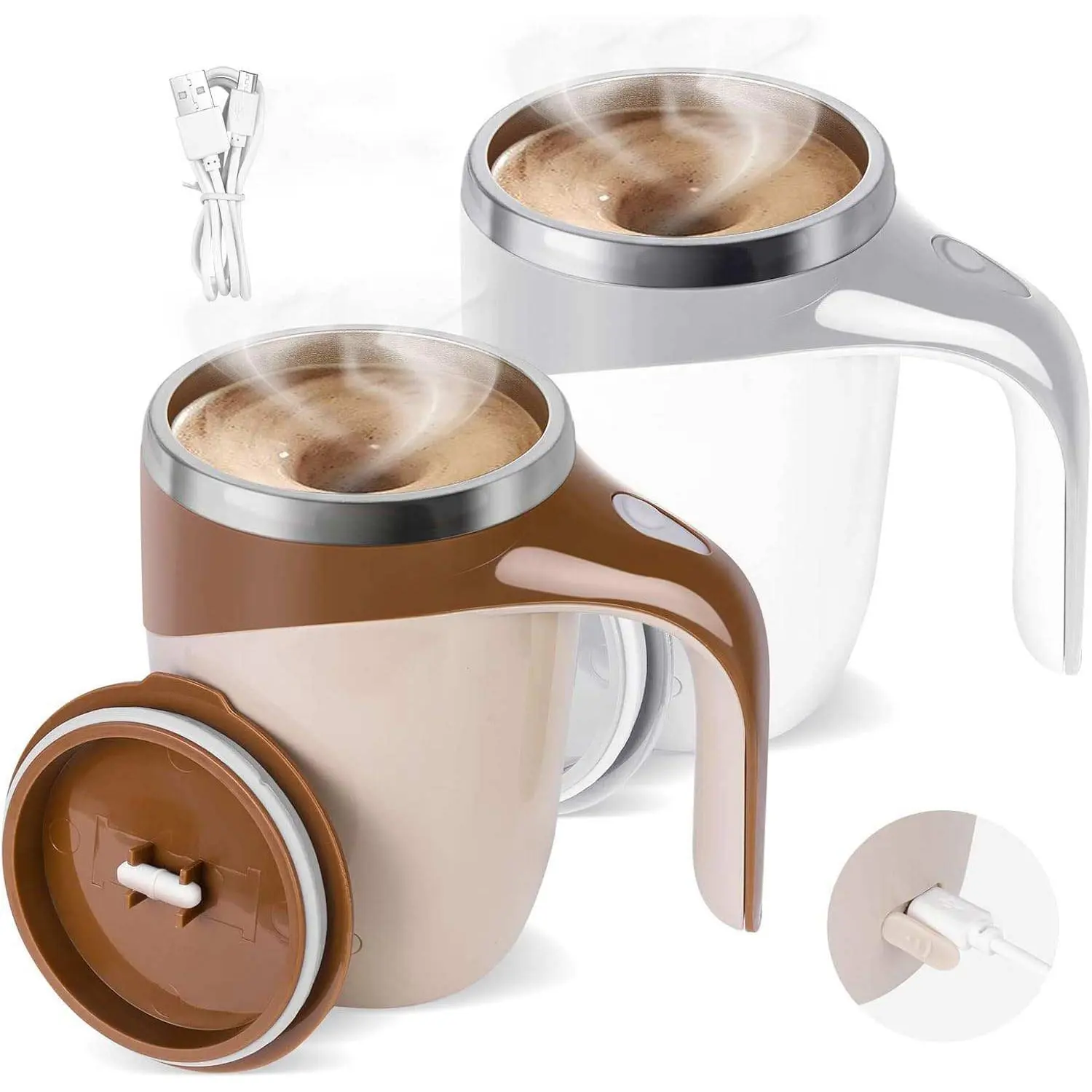 Rechargeable Wireless Automatic Magnetic Self-Stirring Coffee Cup - Stainless Steel Beverage Mixer with Lid, Reusable Kitchenware Drinkware for Coffee, Milk Tea, Reusable Coffee Cups