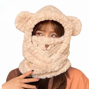 3-in-1 Winter Ski Mask for Women – Fleece Fur Bear Balaclava with Adjustable Scarf & Hat  Windproof Solid Color Headwear for Cold Weather Sports