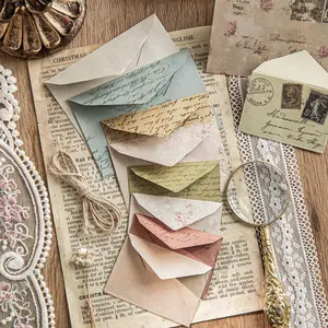 Mini Envelopes Set with 10 Sheets, Writable Paper Material, Includes 10 Sealing Stickers and 1 Meter Twine, Unique Envelopes, Retro Mailing Series