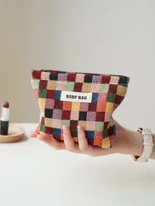 Colorful Plaid Pattern Makeup Bag, Portable Cosmetic Storage Bag, Zipper Makeup Organizer Pouch, Brush Pouch, Makeup Organizer, Versatile Storage Bag for Travel, Outing, Daily Use, Bags for Women, Vintage Vanity Bag, Makeup Case