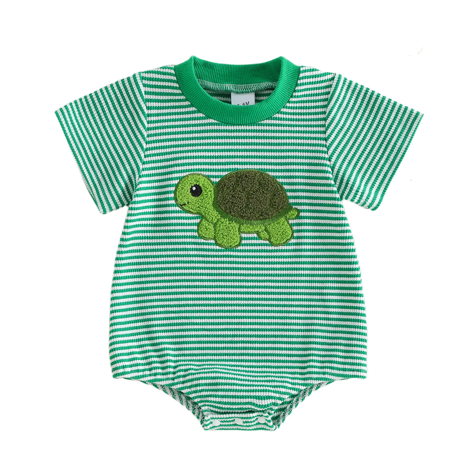 Canrulo Newborn Boy Turtle Romper Short Sleeve Waffle Striped Bodysuit Summer Clothes Infant Baby Sea Animal Outfit