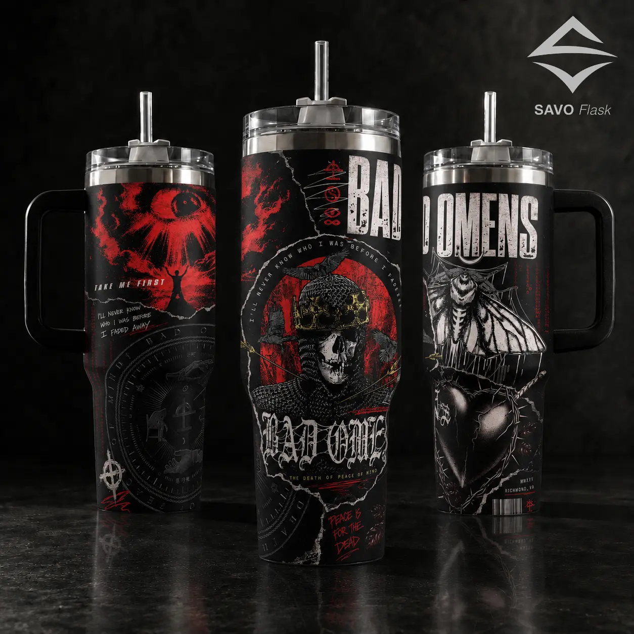 Bad Omens Band Tumbler 20oz 40oz with Handle Straw Stainless Steel Insulated Travel Mug The Death of Peace of Mind Merch Goth Aesthetic Metalhead Gift for Fans Alternative Rock Reusable Coffee Cup