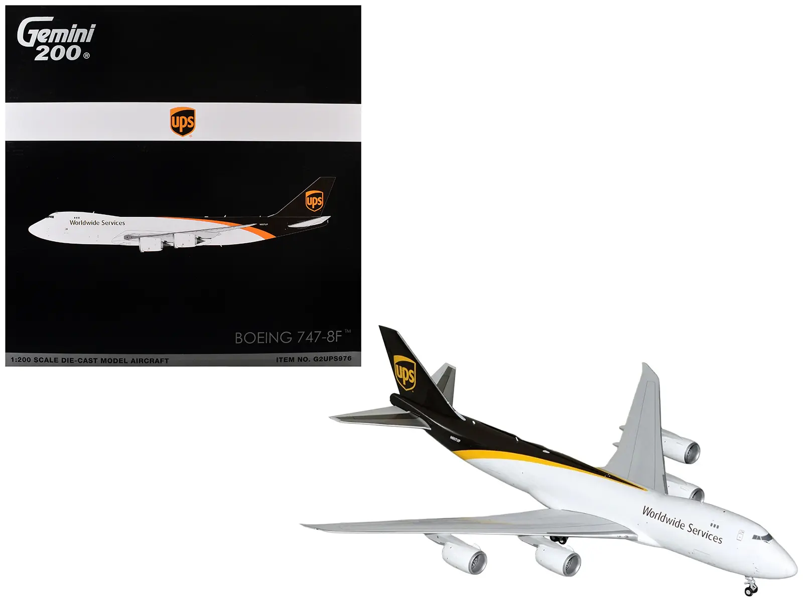 Boeing 747-8F Commercial Aircraft "UPS Worldwide Services" White with Brown Tail "Gemini 200" 1/200 Diecast Model by GeminiJets