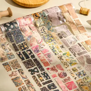 Vintage Paper Tape Roll/bag, Adhesive Tape, Handmade Craft Series, Retro Material Theme, Decorative Stickers for Scrapbooking, Journals, Water Bottles, Multi-Scene Use