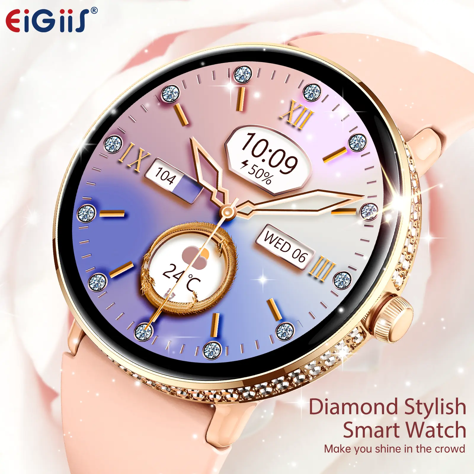 EIGIIS Women's Wearable Smart Watch with Original Silicone Strap, 1.2-Inch HD Screen, Call Answer/Make, IP68 Waterproof, 180mAh Fitness Tracker, 100+ Sports Modes, Step Counter, for Android & iOS, 1 x Retailed Box Gift, Watches For Women, 390*390 Pixels