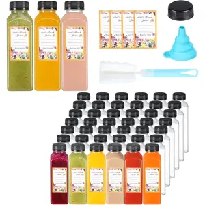 Juice Bottles, 45 count 12oz Plastic Juice Bottles with Caps Airtight  Clear Empty Water Containers Includes Label Funnel Brush for Juicing Drinking Beverage Smoothies Fridge(12oz)