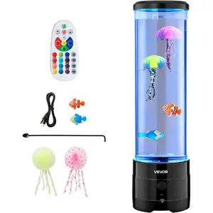 VEVOR Sensory Bubble Tube Lamp, 16-Color Changing Water Fake Fish Aquarium Night Light with Built-in Bluetooth Speaker, White Noise, Remote Control, Easy Installation, ADHD Anxiety Relief for Bedroom Relaxing & Home Decor