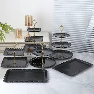 6-Piece Three-Tier Cupcake Stand, Multi-Tier Dessert Stand, Black Cake Stand for Tea Ceremony, Wedding, Reception, Buffet Service