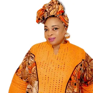 Women Rich Aunty African Beautiful Kaaba Outfit made with Drylace and Ankara with matching scarf. Print with Lace Style Dress, women fashion dresses, lace party dress, plus size. Traditional Clothing Lady Womenswear Comfort Formal Vneck Bohemian