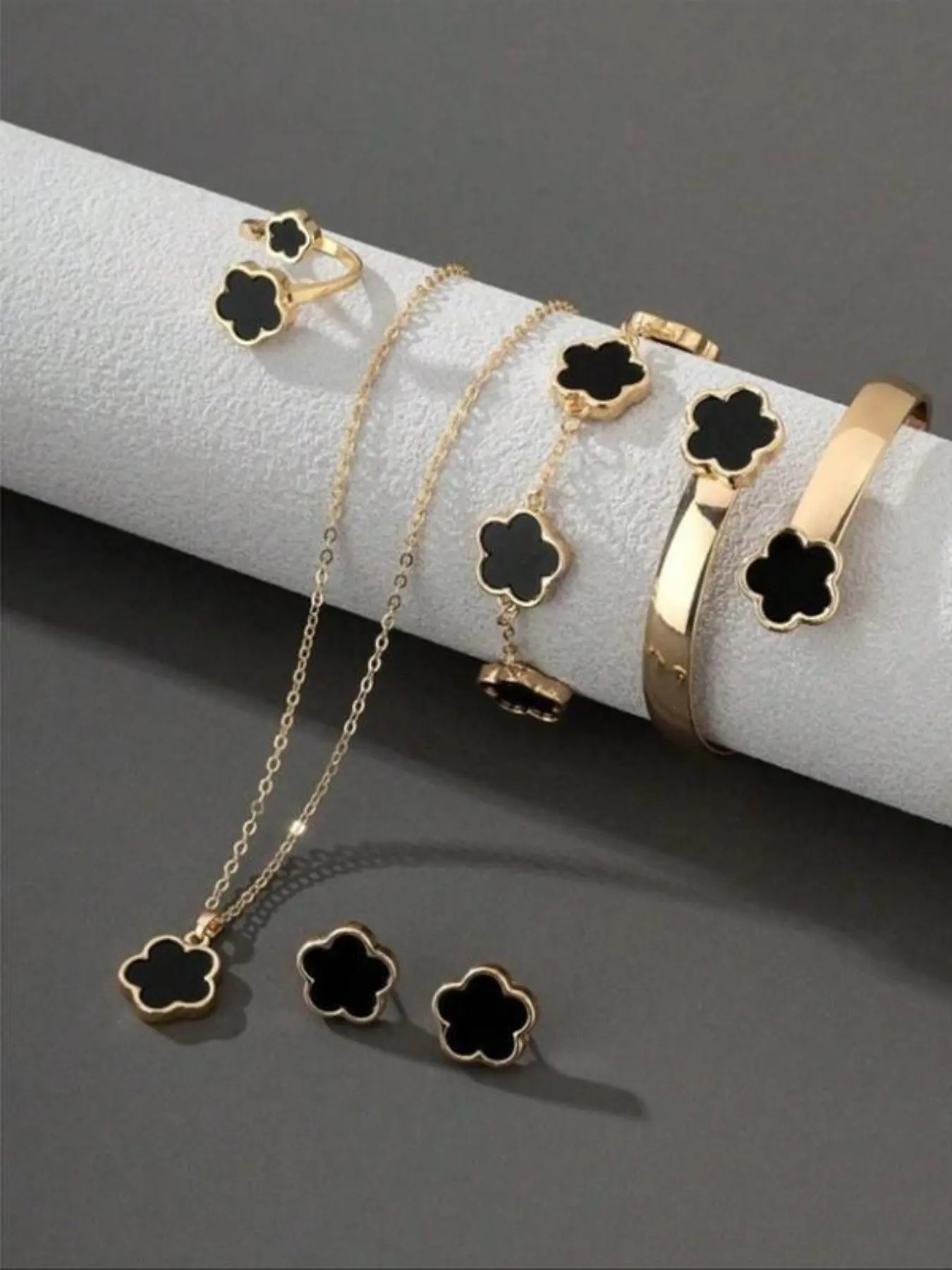 Flower Design Floral Motif Jewelry Set, Accessory Set, Fashion Necklace & Bracelet & Bangle & Ring & Stud Earrings for Party, Daily Decor, Trendy All-match & Exquisite Jewelry for Birthday Gift
