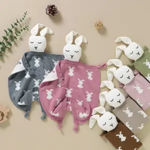 Bunny Lovey Muslin rabbit doll cute Cotton Baby Security Blanket Soft Breathable Lovies for Babies Gifts for Newborn Infant Toddler Boys and Girls Bassinet Nursery