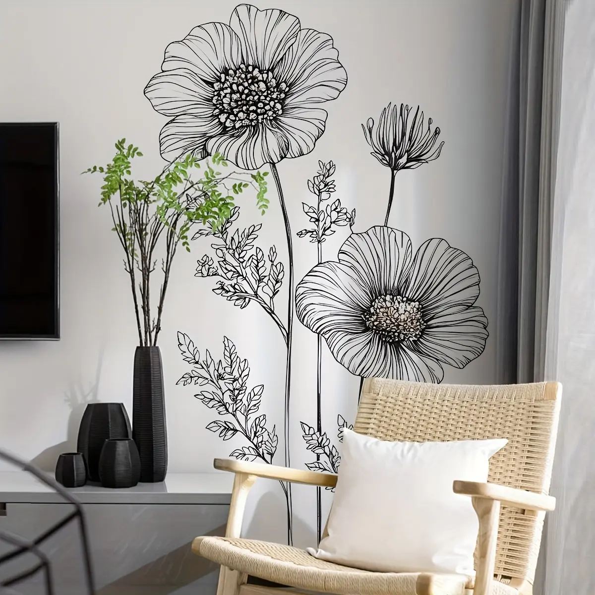 A piece of (30*90cm) simple large flower wall sticker, Decorative Decal, Floral Pattern Sticker, Floral Wall Decals, suitable for living room, bedroom and home background decoration, self-adhesive, Wall Stickers Decor, Decoration Items, MS3315-YL