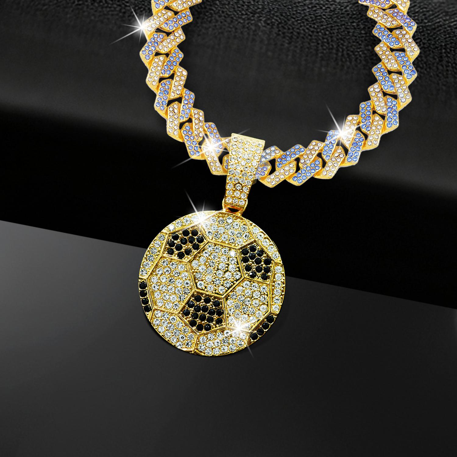 Sliver Gold Football Pandent with Rhombus Cuban Link Chain Hip Hop Rapper Pendant Chain and Football Pendant Wide Chain Miami Diamond Pendant Necklace Jewelry Gifts for Men Women Football Sports Lovers Sliver Gold Football Pandent with Rhombus Cuban Link Chain Hip Hop Rapper Pendant Chain and Football Pendant Wide Chain Miami Diamond Pendant Necklace Jewelry Gifts for Men Women Football Sports Lovers