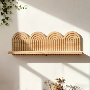 Wooden Arched Floating Wall Shelf - Solid Wood Threaded Layered Plant Stand & Creative Home Decor Hanging Ornament