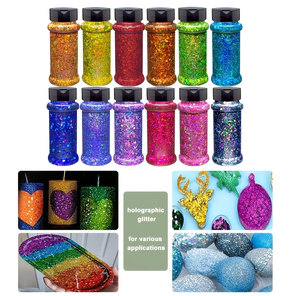 Holographic Craft Glitter Set - 12 Bottles of 1.5oz Ultra Fine Sparkle Glitter for DIY Craft, Nail Art, Holiday Decorations (Home & Festive Party Supplies), Nail Supplies, Diy Decor