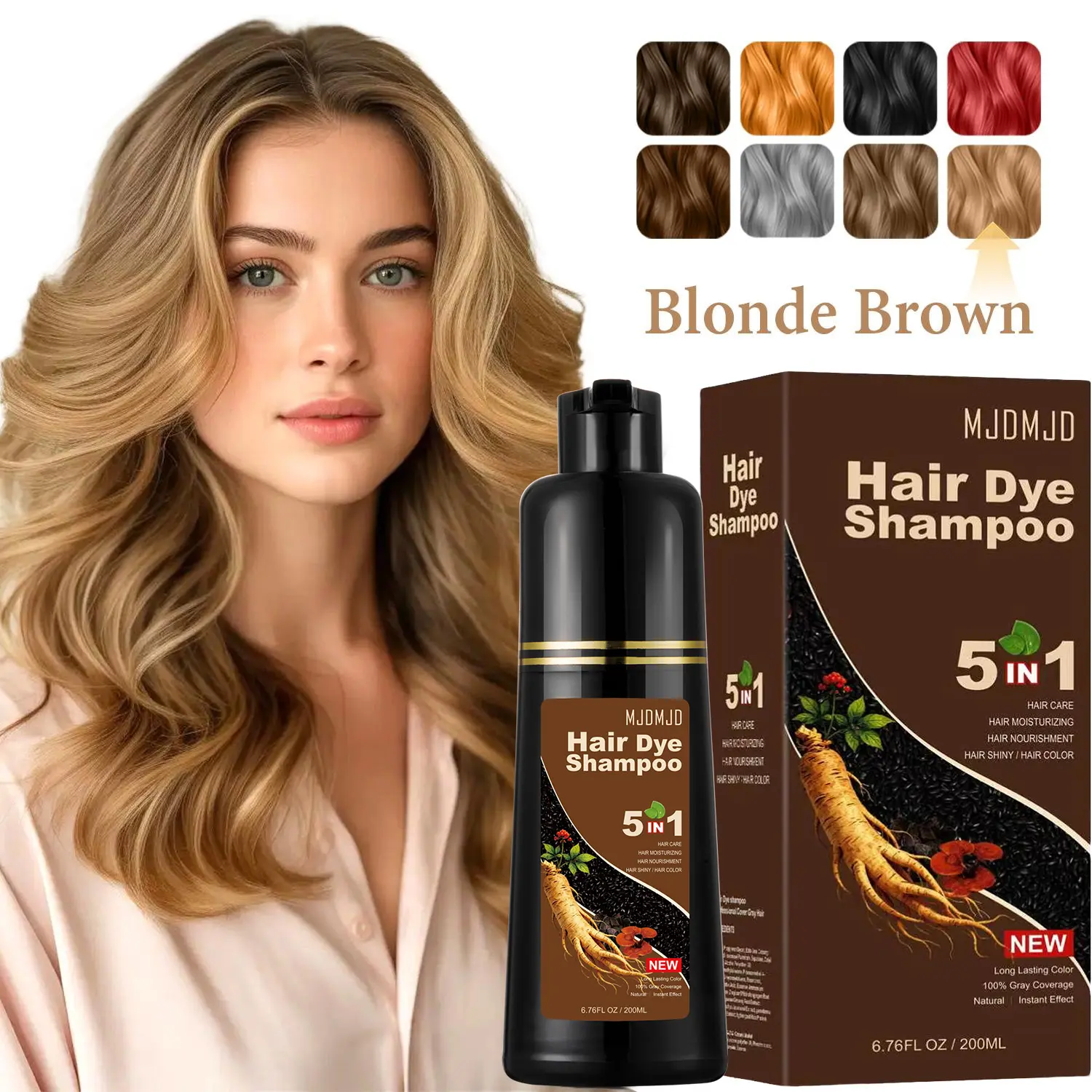 Blonde Brown Hair Dye Shampoo for Gray Coverage – 3-in-1 Hair Color Shampoo, Natural Brown Hair Dye for Women & Men, Colors in Minutes, Gentle Coloring & Conditioning, Easy to Use, (200ml)