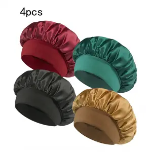 Premium Satin Hair Bonnet for Women, 4-Pack | Elegant Sleep Cap with Wide Elastic Band | Friction Reducing Hair Protection Bonnet for Curls, Braids, Locs & All Hair Types | Silky, Comfy, Lightweight Haircare Sleeping Cap