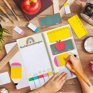 Teacher Appreciation Sticky Note Set, 1 Set Cute Cartoon Sticky Labels with Index Tabs, School-Themed Label Stickers for Students, Stationery Supplies