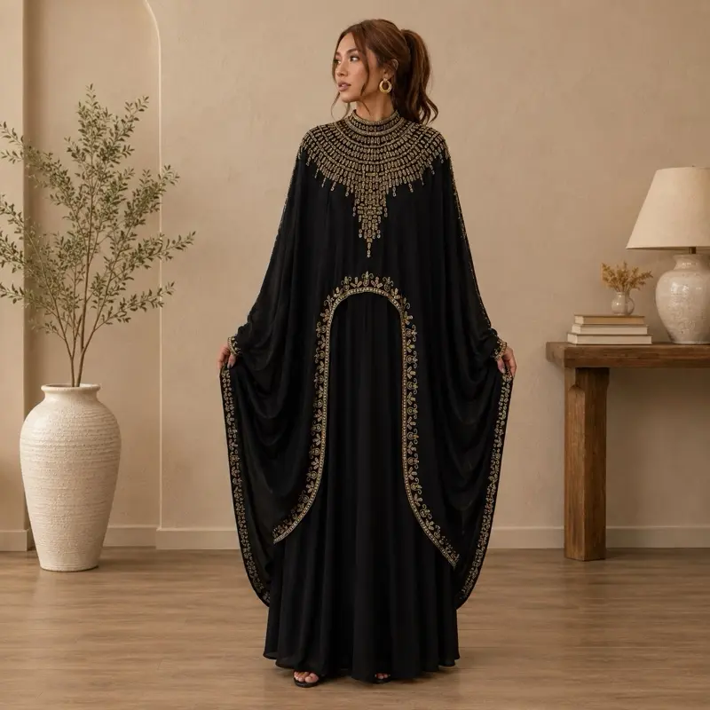 Royal Crystal Embellished Luxury Cape Abaya