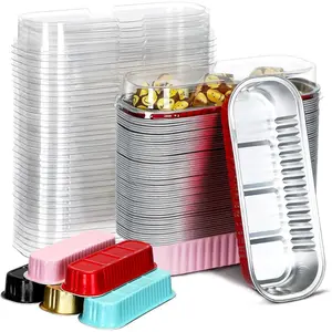 200 Pcs Aluminum Foil Mini Loaf Pans with Lids 6.8 oz Disposable Mini Cake Pan with Lid Rectangle Baking Cups for Graduation Party Cupcake Bread Muffin Cheesecake