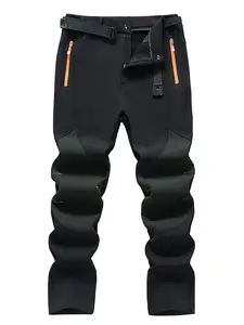 Men's Winter Fleece Lined Casual Work Pants, Patchwork Design, Multi-Scene Use, Includes Belt, Multiple Colors Available, Casual Comfy Trouser