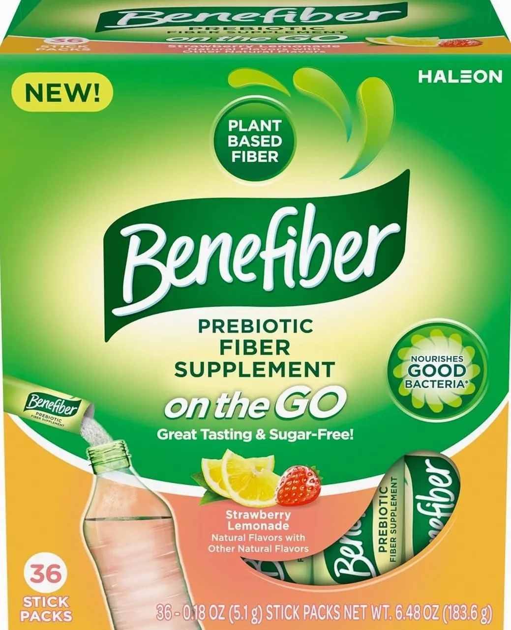 Benefiber Fiber Supplement, Strawberry Lemonade, On The Go Stick Packs, 36 Count