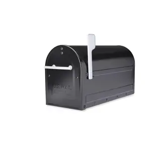 Architectural Mailboxes 7900-7B-SR-10 Boulder Post Mount Mailbox with Premium Silver Handle & Flag - Black - Large