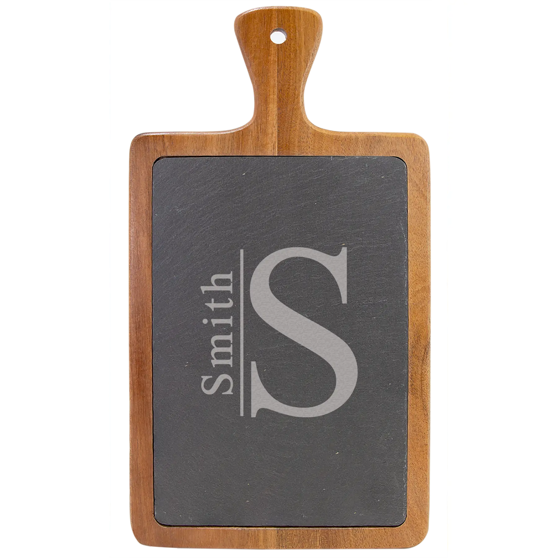 Personalized Monogram Acacia Wood and Slate Cutting Charcouterie Board